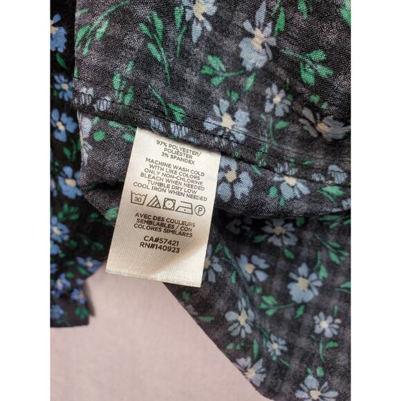 Loft Blouse Women's Large Multi Floral Ruffle Trim Round Neck Keyhole Drawstring - Picture 9 of 9